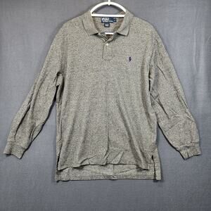 Polo Ralph Lauren Mens Shirt Large Long Sleeve Grey Cotton Preppy Purple Pony